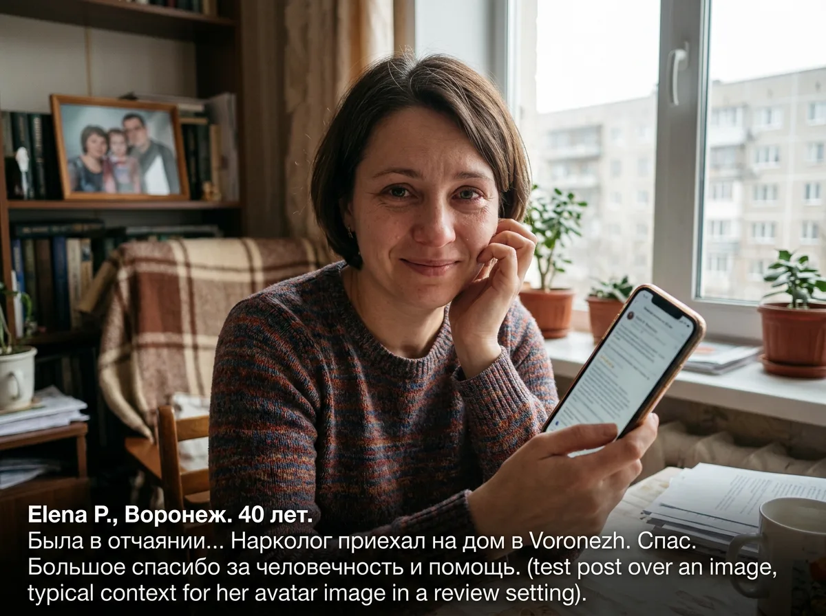 Аватар пользователя Елена П., женщина 40 лет, Воронеж, отзыв о наркологе на дом
